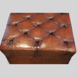 Victorian leather buttoned ottoman - Image 8