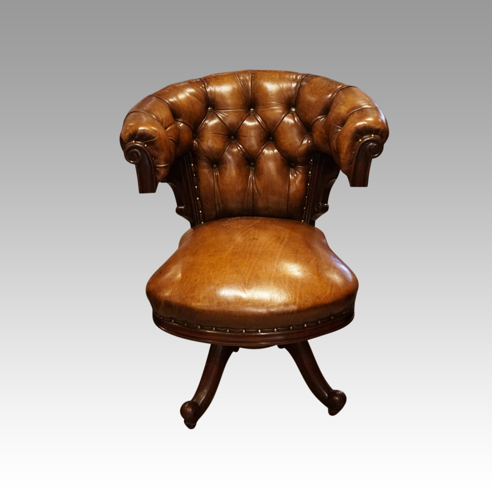 Victorian-leather-revolving-desk-chair.jpg Victorian leather revolving desk chair - Image 1