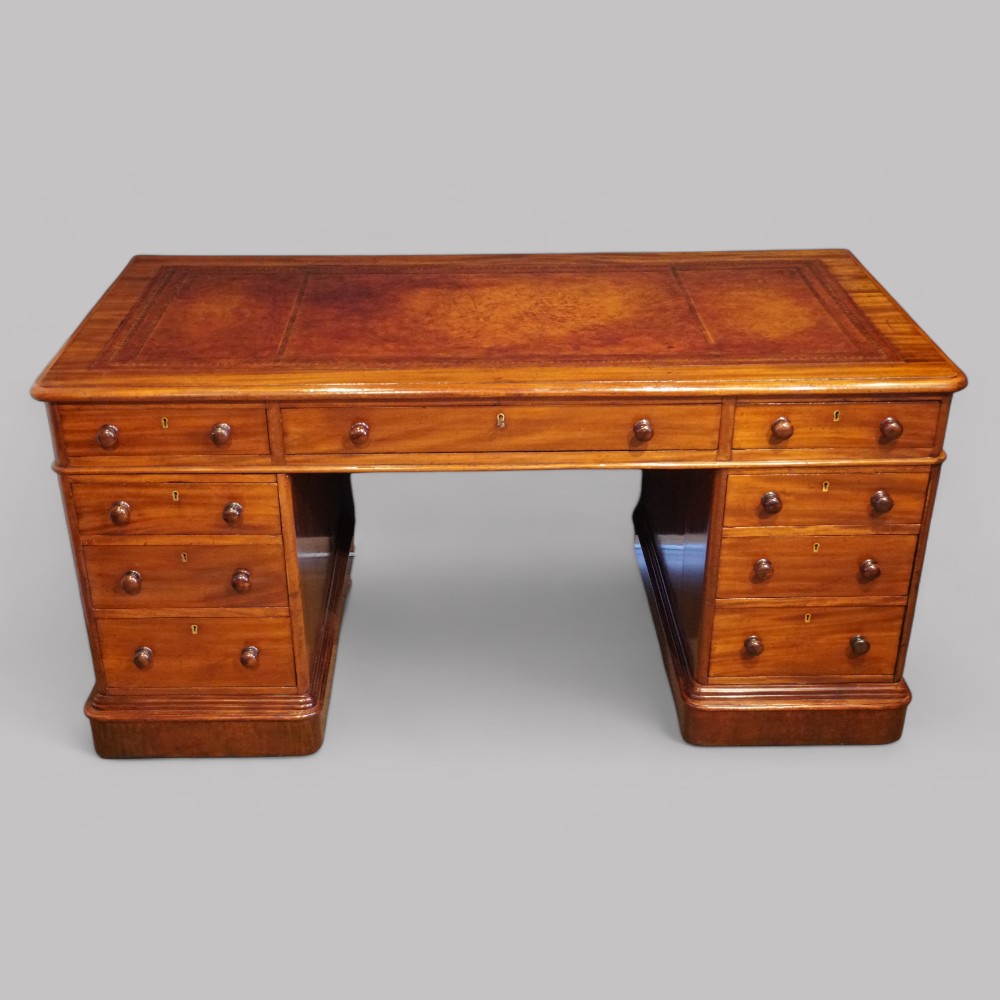 Victorian-mahogany-pedestal-desk-153cms-wide.jpg Victorian mahogany pedestal desk 153cms - Image 1