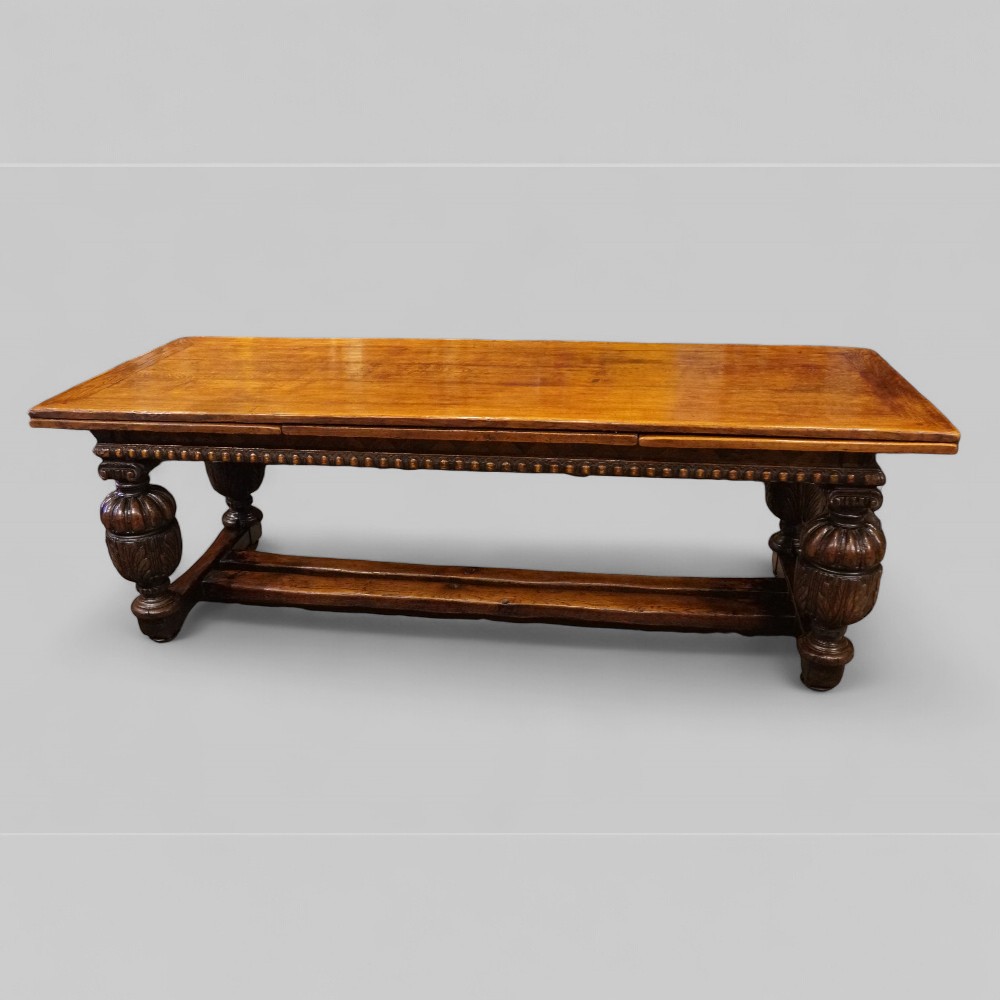 Victorian-oak-draw-leaf-dining-table-in-the-Elizabethan-style.jpg Antique large oak draw leaf dining table - Image 1