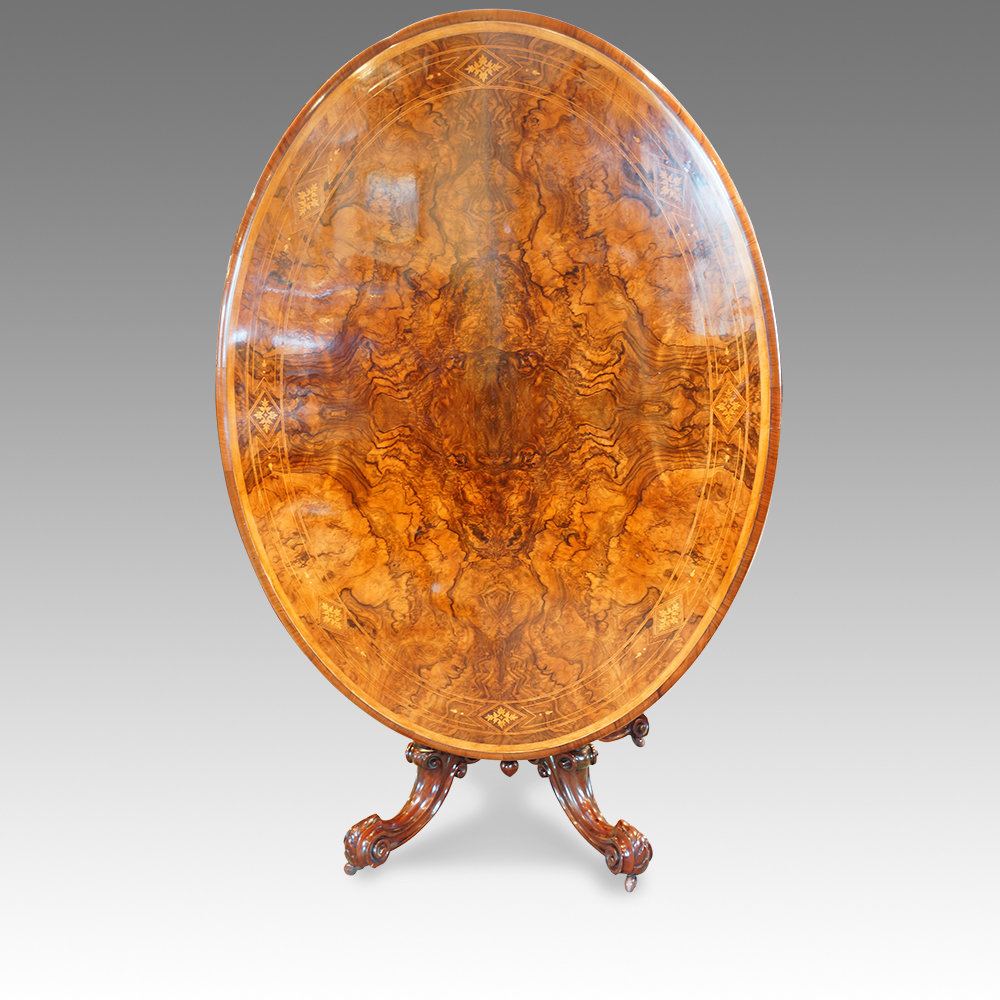 Victorian-oval-inlaid-dining-table2.jpg Victorian inlaid walnut oval dining table - Image 1