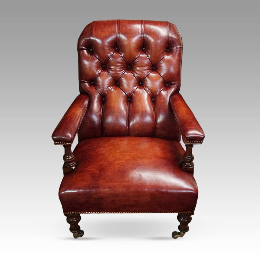 Victorian-red-leather-easy-chair.jpg Victorian leather easy chair - Image 1