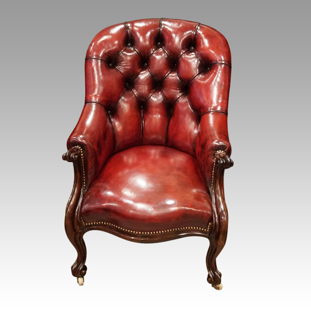 Victorian-red-leather-reading-chair.jpg Victorian red leather reading chair - Image 1