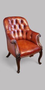 Victorian rosewood leather library chair - Image 6