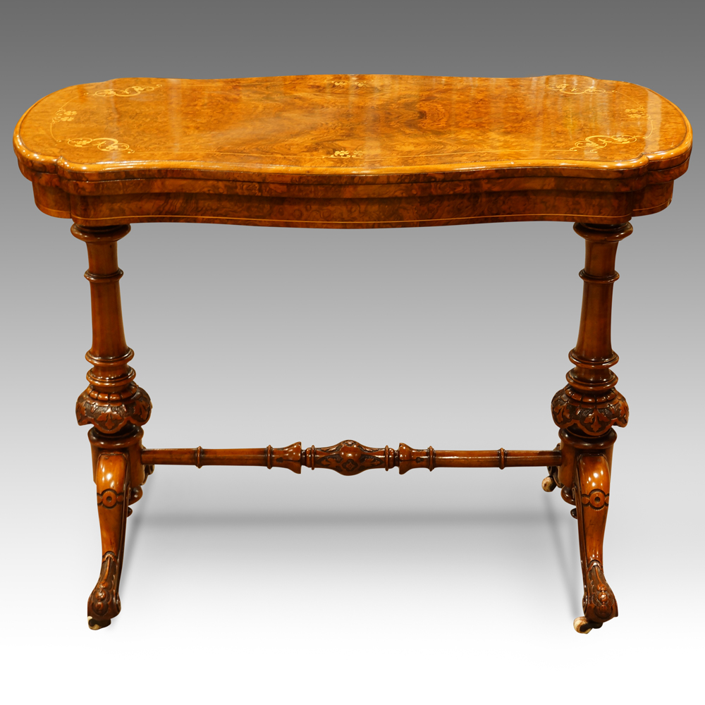 Victorian-shaped-inlaid-walnut-cardtable.jpg Superb Victorian shaped inlaid walnut card-table NOW SOLD - Image 1