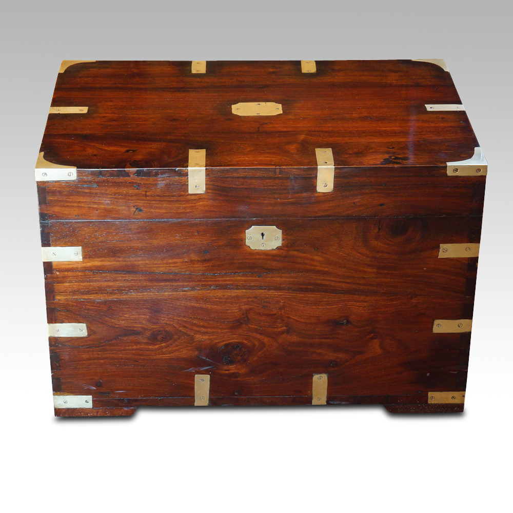 Victorian-teak-brass-bound-small-campaign-trunk.jpg Victorian brass bound small campaign trunk - Image 1