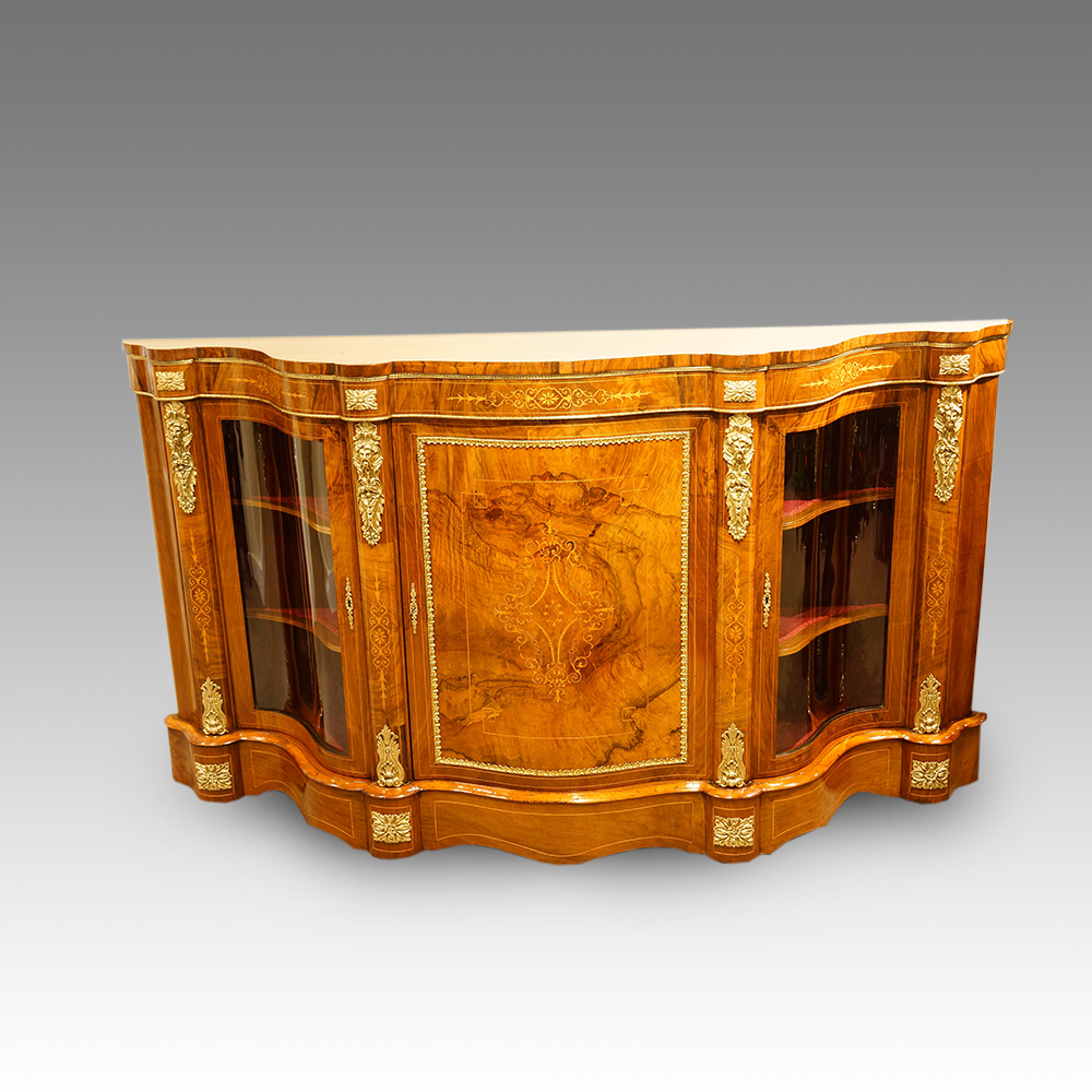Victorian-walnut-inlaid-serpentine-credenza.jpg Victorian walnut inlaid serpentine credenza - Image 1