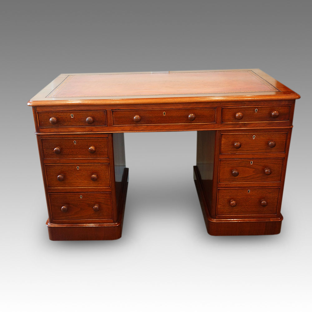 Victorian-walnut-pedestal-desk-1.jpg Victorian walnut pedestal desk 123cms - Image 1