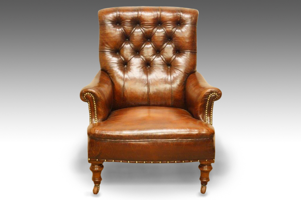 Victorianleatherclubreadingeasy-chair.jpg Victorian button-back leather club chair NOW SOLD - Image 1