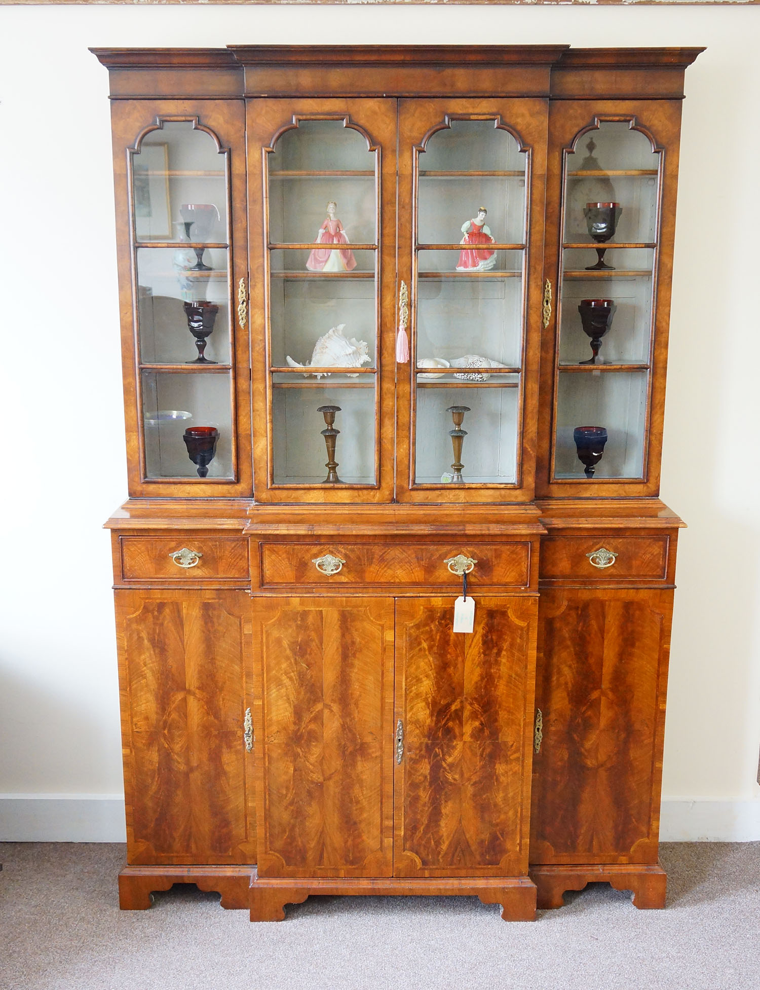 Walnut-breakfront-bookcase.jpg 1930's Walnut Breakfront Bookcase - Image 1