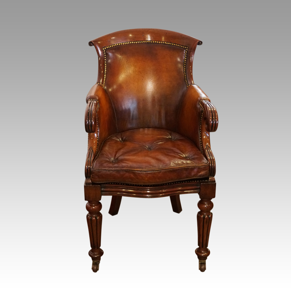 WmIV-leather-library-chair.jpg Wm IV leather library chair - Image 1