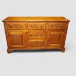 George III Fruitwood Dresser Base Sideboard with Cupboard Interior & Brass Swan Neck Handles, Circa 1760–1820