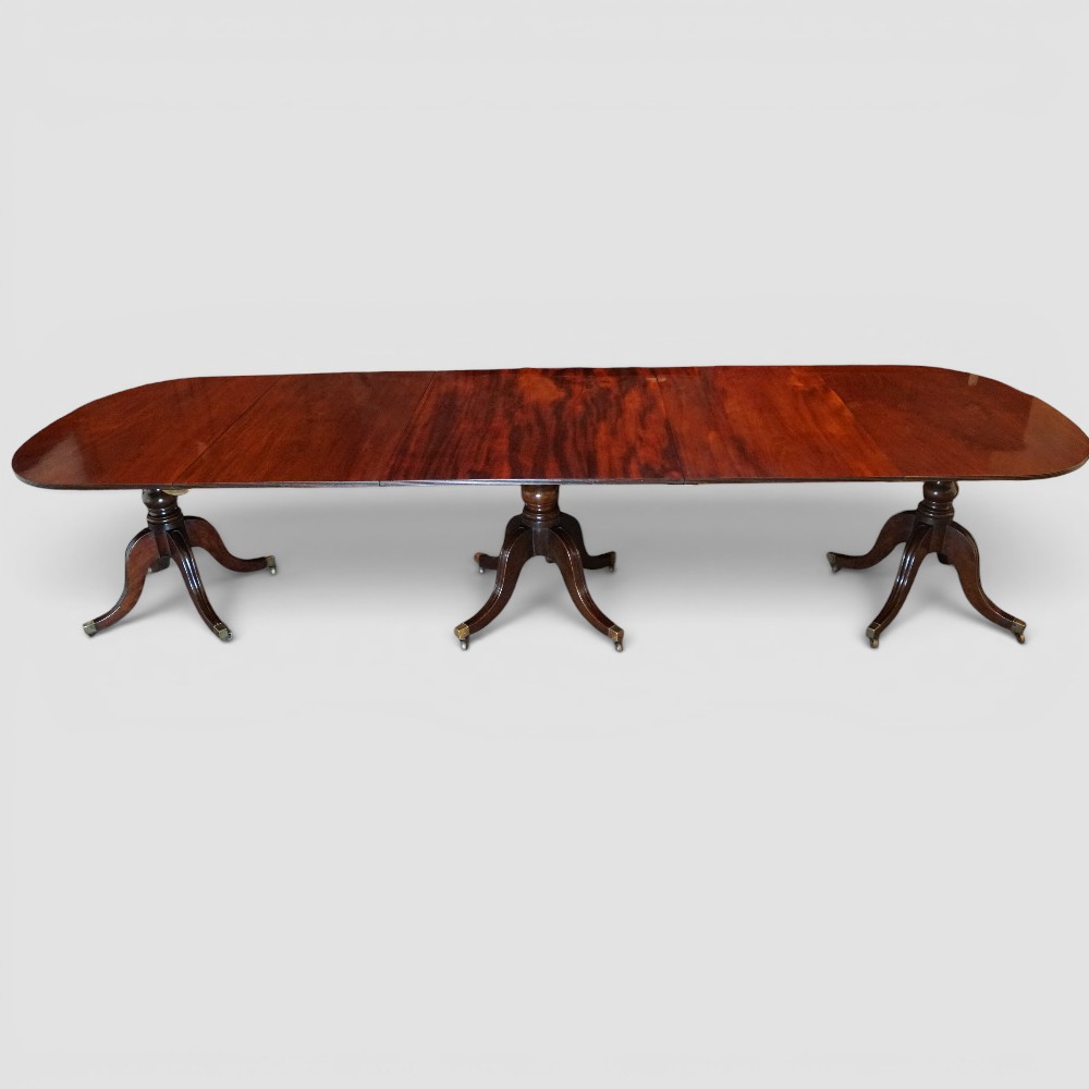 Antique-mahogany-triple-pillar-dining-table-3 Antique Mahogany Triple Pedestal Extending Dining Table | Large 3 Pillar Dining Table - Image 1