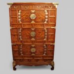 Antique Korean Burr Elm Cabinet with Brass Hardware – 19th Century Storage Chest