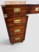 Campaign Style Mahogany Pedestal Desk with Brass Corners & Flush Brass Handles – Three Piece Desk with File Drawer - Image 11