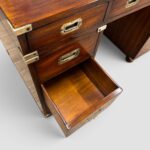 Campaign Style Mahogany Pedestal Desk with Brass Corners & Flush Brass Handles – Three Piece Desk with File Drawer - Image 10