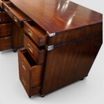 Campaign Style Mahogany Pedestal Desk with Brass Corners & Flush Brass Handles – Three Piece Desk with File Drawer - Image 9