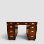Campaign Style Mahogany Pedestal Desk with Brass Corners & Flush Brass Handles – Three Piece Desk with File Drawer - Image 2