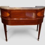 Edwardian Inlaid Mahogany Carlton House Desk with Satinwood Oval Panels & Green Leather Writing Surface - Image 3