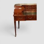 Edwardian Inlaid Mahogany Carlton House Desk with Satinwood Oval Panels & Green Leather Writing Surface - Image 2