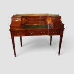 Edwardian Inlaid Mahogany Carlton House Desk with Satinwood Oval Panels & Green Leather Writing Surface