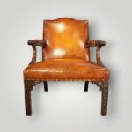 Large Georgian Gainsborough Armchair in Hand-Dyed English Hide Leather – Mahogany with Chippendale Blind Carving - Image 13