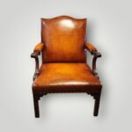 Large Georgian Gainsborough Armchair in Hand-Dyed English Hide Leather – Mahogany with Chippendale Blind Carving - Image 3