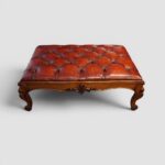 Large Victorian Walnut Buttoned Red Leather Stool / Coffee Table – Antique Hand-Dyed English Leather - Image 8