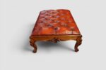 Large Victorian Walnut Buttoned Red Leather Stool / Coffee Table – Antique Hand-Dyed English Leather - Image 6