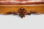 Large Victorian Walnut Buttoned Red Leather Stool / Coffee Table – Antique Hand-Dyed English Leather - Image 5
