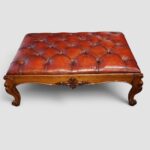 Large Victorian Walnut Buttoned Red Leather Stool / Coffee Table – Antique Hand-Dyed English Leather - Image 3