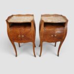 Pair of Continental Walnut & Kingwood Bedside Cabinets with Marble Tops, Side Drawer & Cupboard