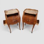 Pair of Continental Walnut & Kingwood Bedside Cabinets with Marble Tops, Side Drawer & Cupboard - Image 7