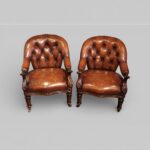 Pair of Victorian button back easy chairs