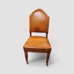 Set of 4 Victorian Gothic Oak Dining Chairs with Leather Seats - Image 3