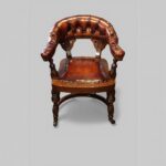 Victorian Mahogany Buttoned Leather Desk Chair – Antique Tub Armchair - Image 9