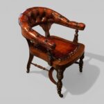 Victorian Mahogany Buttoned Leather Desk Chair – Antique Tub Armchair