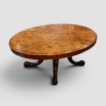 Victorian Large Oval Burr Walnut Coffee Table with Figured Top and Cabriole Legs