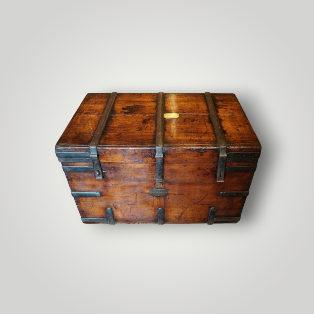 Waterloo-strongbox-Sir-Randolph-Isham-Routh-KCB Antique Walnut Iron Bound Trunk of Sir Randolph Isham Routh KCB, Waterloo Commissary General - Image 1