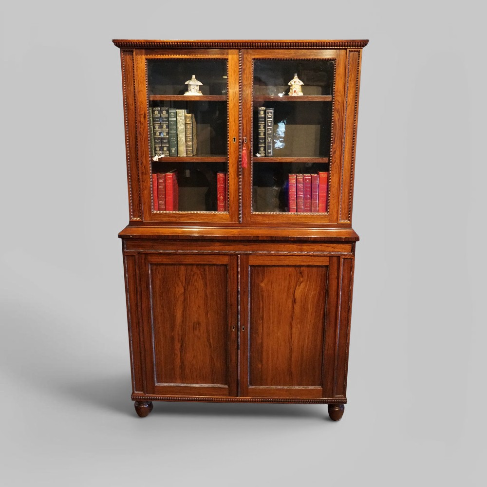 William-IV-rosewood-bookcase William IV Rosewood Two-Part Antique Bookcase with Glazed Doors & Cupboard Base - Image 1