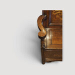Art Nouveau inlaid oak settle arm