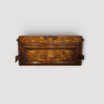 Antique oak seating bench with inlaid Art Nouveau patterns