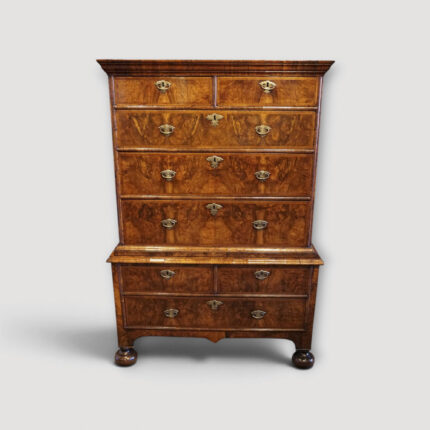 Queen Anne walnut chest‑on‑chest in two parts