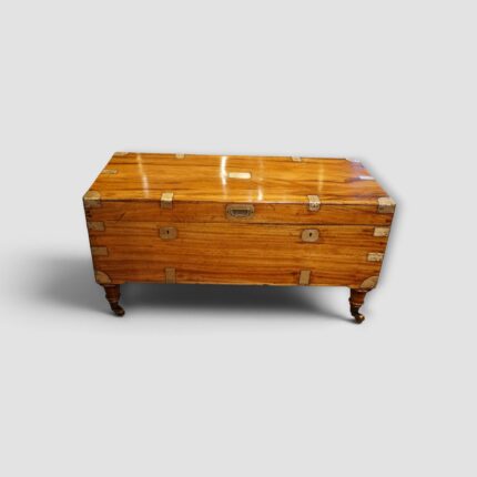 Antique brass bound camphor wood military chest