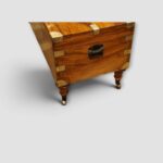 Antique military campaign chest with brass mounts and camphor wood grain