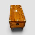 Large antique camphor wood blanket chest with brass bindings