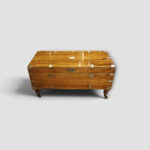 Antique storage chest with figured camphor wood and brass detailing