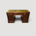 Victorian mahogany partners desk with moss‑green leather