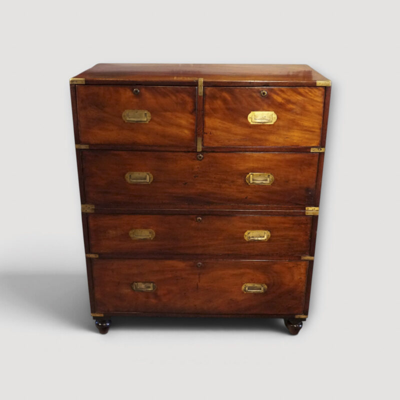 Victorian mahogany military chest with brass fittings