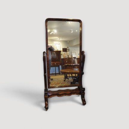 Victorian mahogany cheval mirror with brass sconces